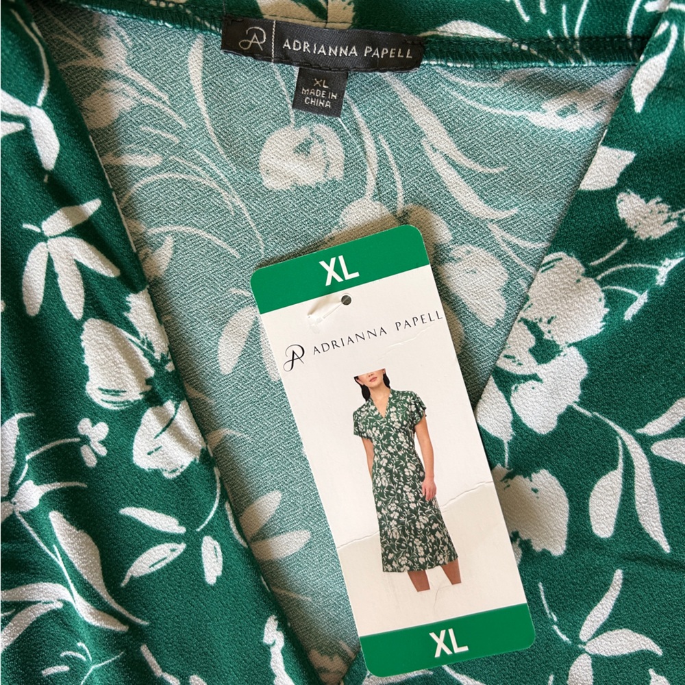 NWT! Adrianna Papell Women's Flutter Sleeve Floral Green&White Midi Dress Sz XL - Picture 13 of 13